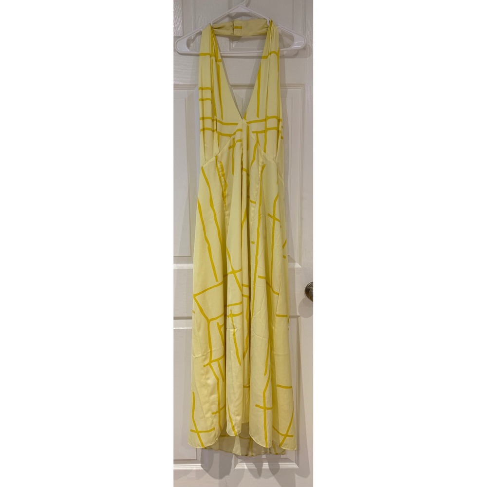 NWT Banana Republic Yellow Geometric Print Halter Maxi Dress Resortwear Wedding